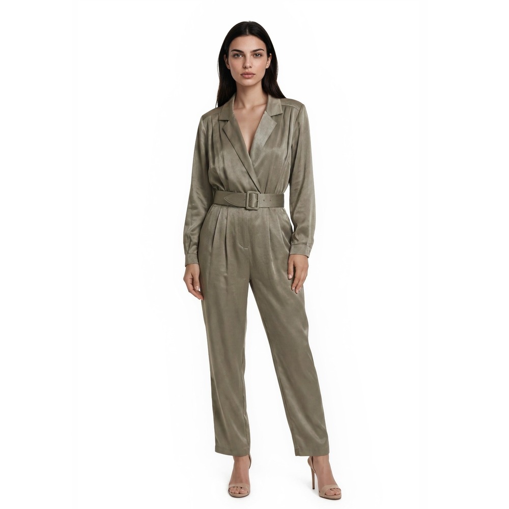 Vintage‎ Liz Claiborne Jumpsuit Safari Women's Size 8 Taupe Belted Pleated Disco